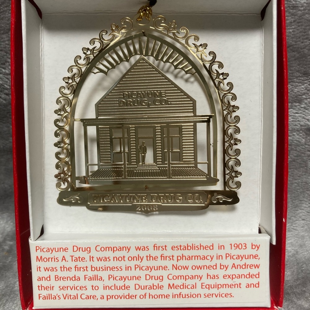 2008 Picayune Drug Co Christmas Ornament 24k Gold